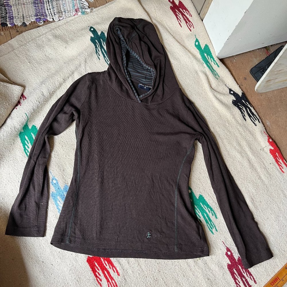 KAURI CLOTHING/WILD SOUTH New Zealand 100%Merino STRIPED Brown+Green Hoodie GUC!